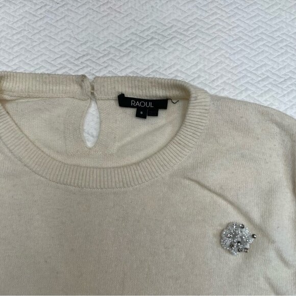 RAOUL Ivory Embellished Merino Wool Bend Sweater Size S - Picture 8 of 10